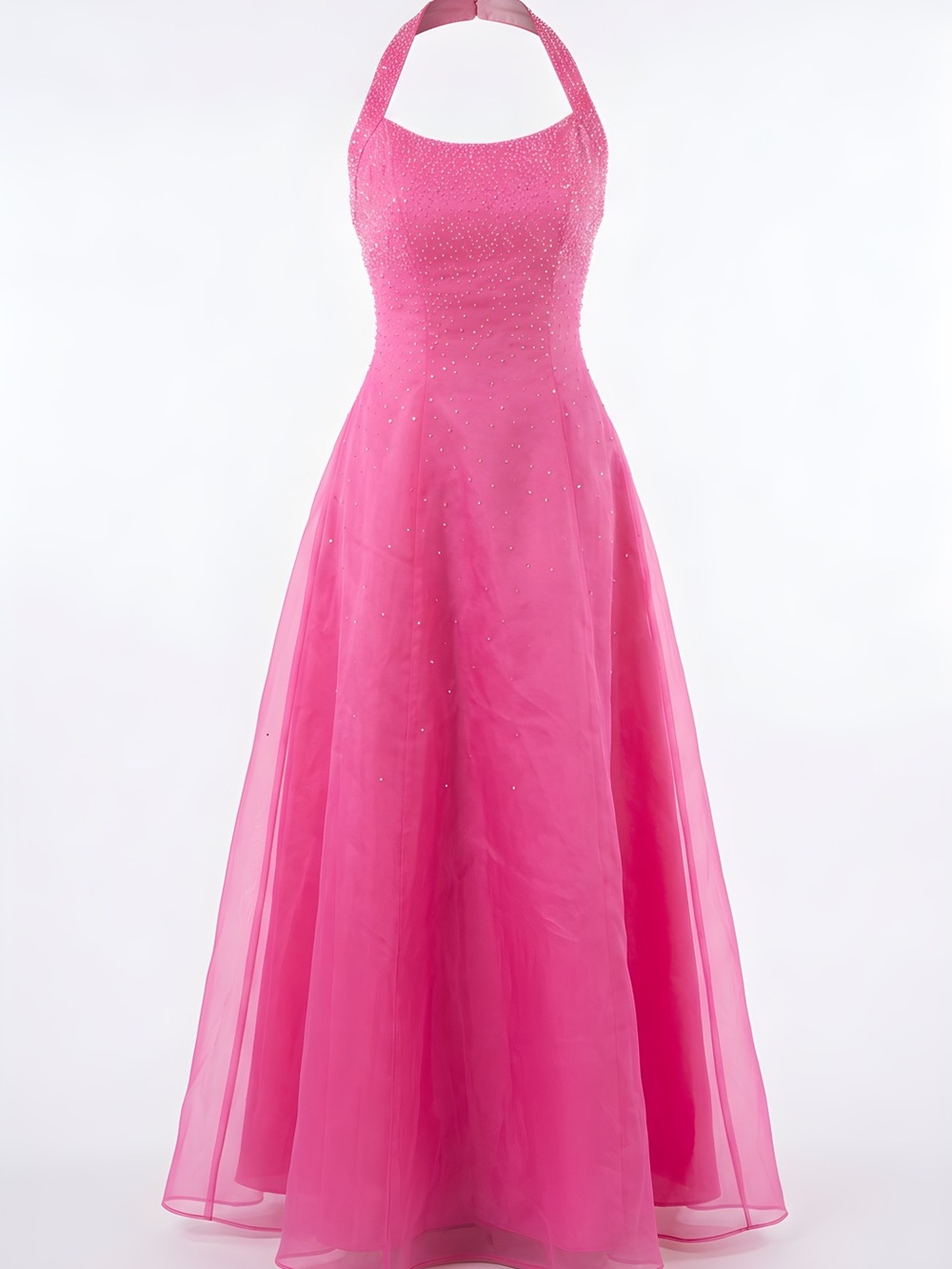 Mori Lee Hot Pink Beaded Halter Prom Dress